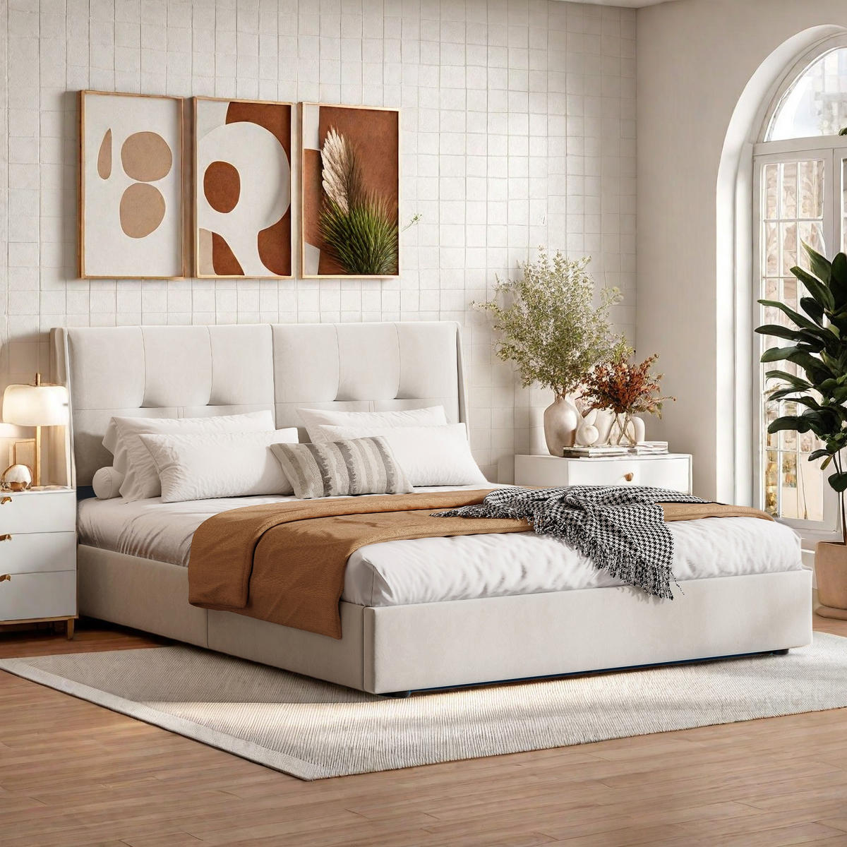 POLSTERBETT 140x200 cm mit LED, Samt - Beige, Holz (140/200cm)