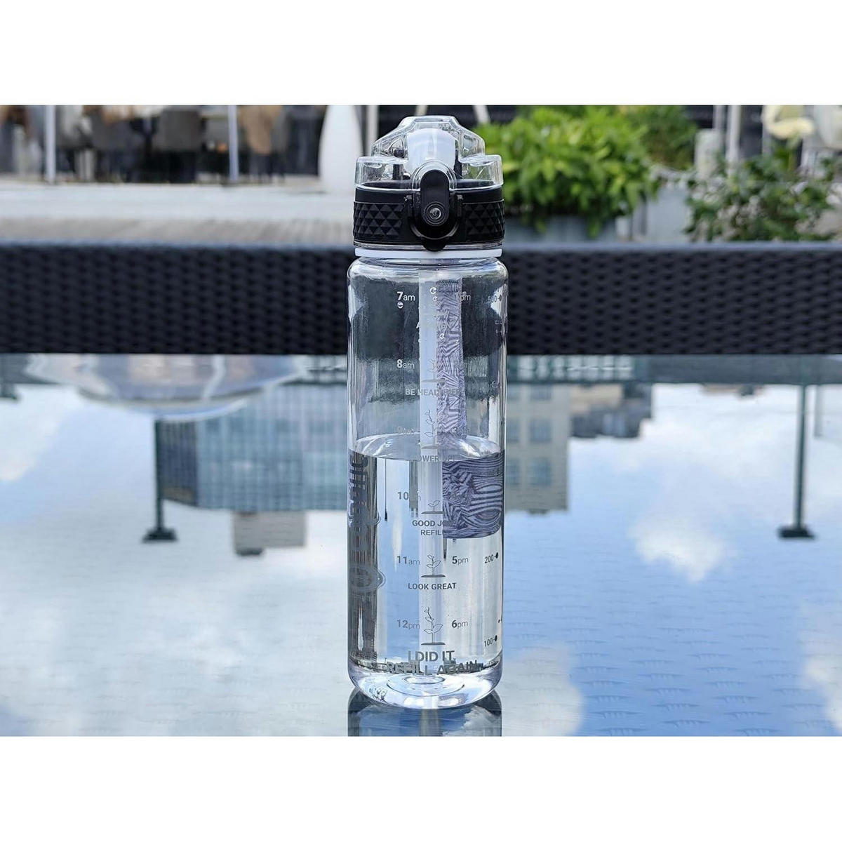 TRINKFLASCHE 500 ml BPA-frei mit Strohhalm und Trageriemen - Transparent, Kunststoff (7/7cm)