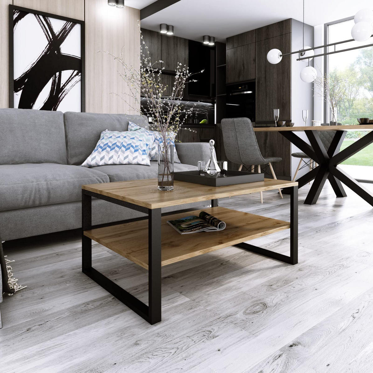 COUCHTISCH Basic rechteckig Wotan Eiche mit Metallbeinen - Ahornfarben, Metall (60/90/18cm) - Design Möbel