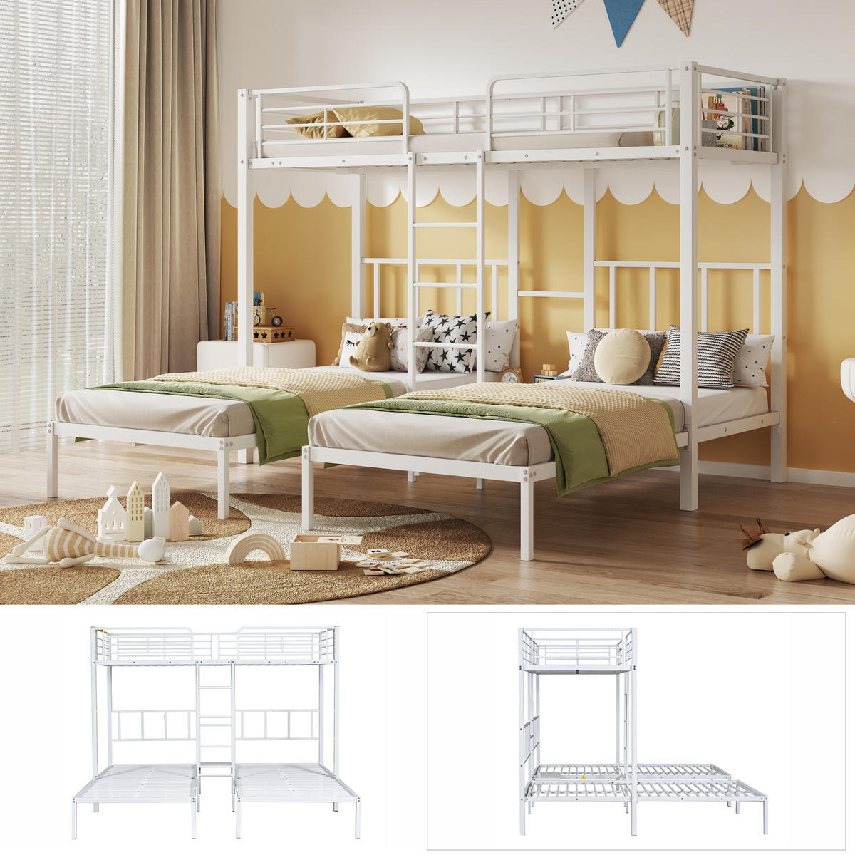 ETAGENBETT Dreifach mit Leiter und Tisch 90/200 cm Weiß - Weiß, Metall (90/200cm) - MIVRAY