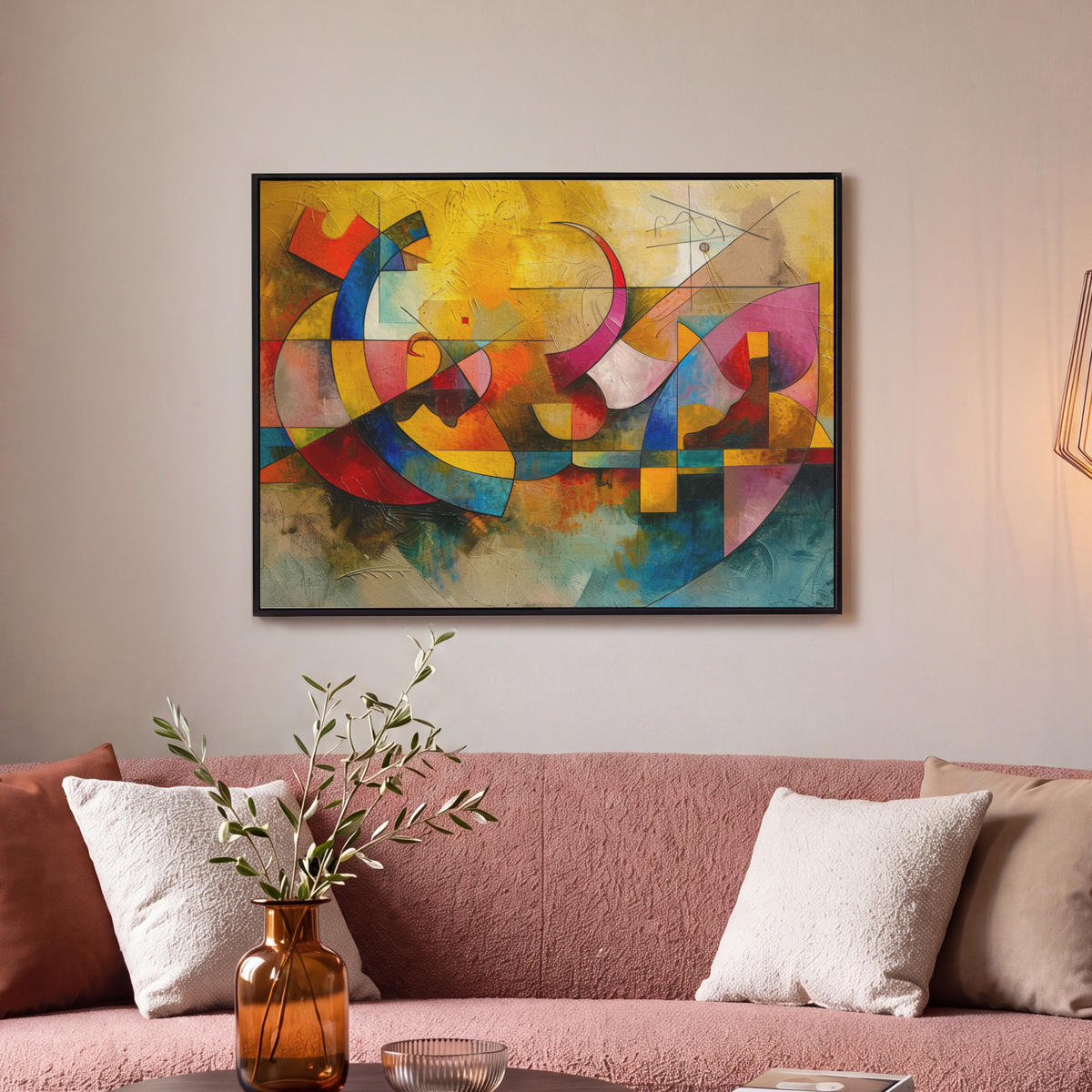 LEINWAND Bilder mit Rahmen - Kunst - Abstrakt - Modern - 80x60 - Gelb, Textil (80/60cm) - MuchoWow