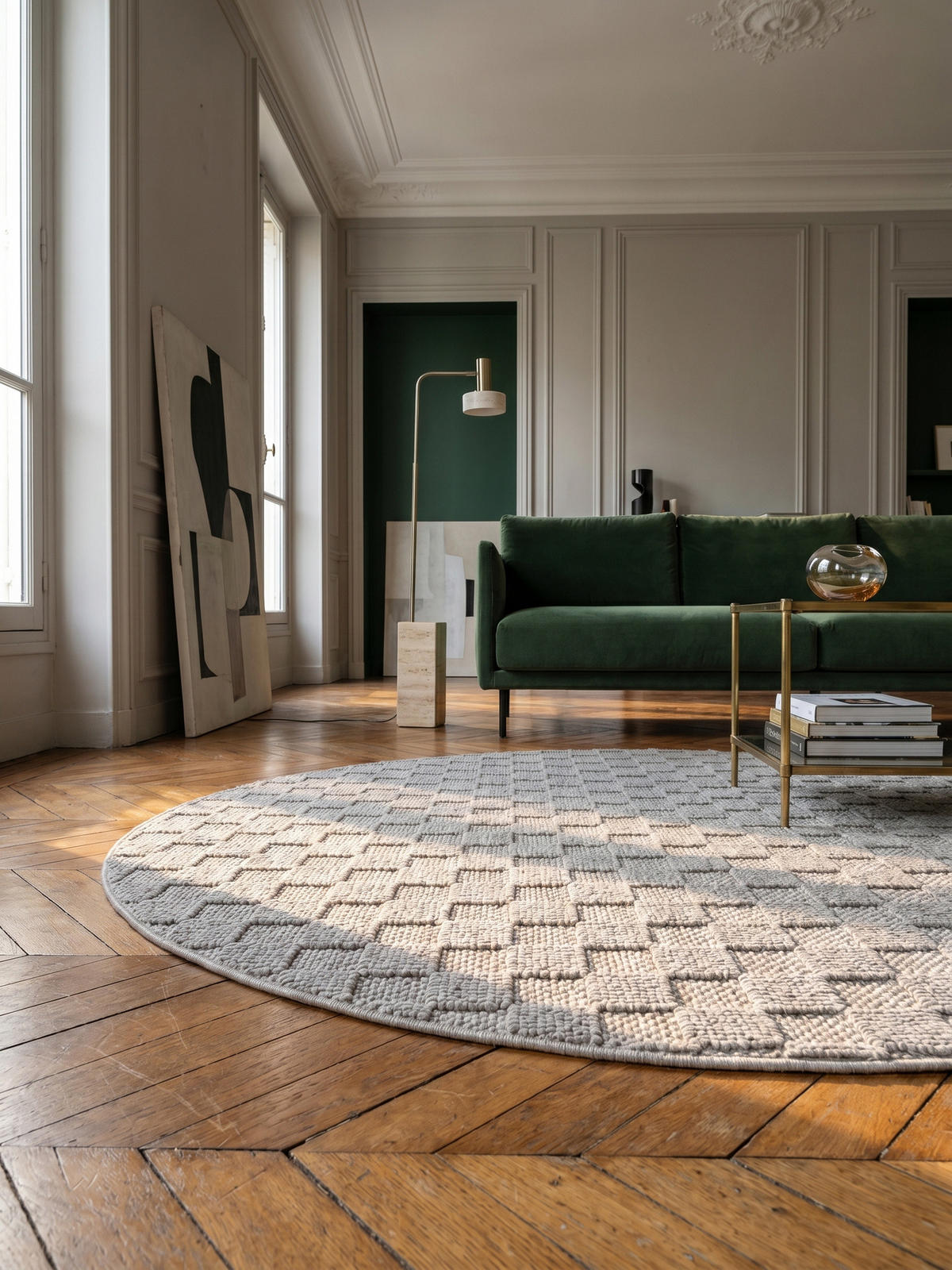 TEPPICH Flachgewebe LANGAU in Silber, mit Schachbrettmuster, Ø 120 cm - Silberfarben, Textil (120/120cm) - KADIMA DESIGN