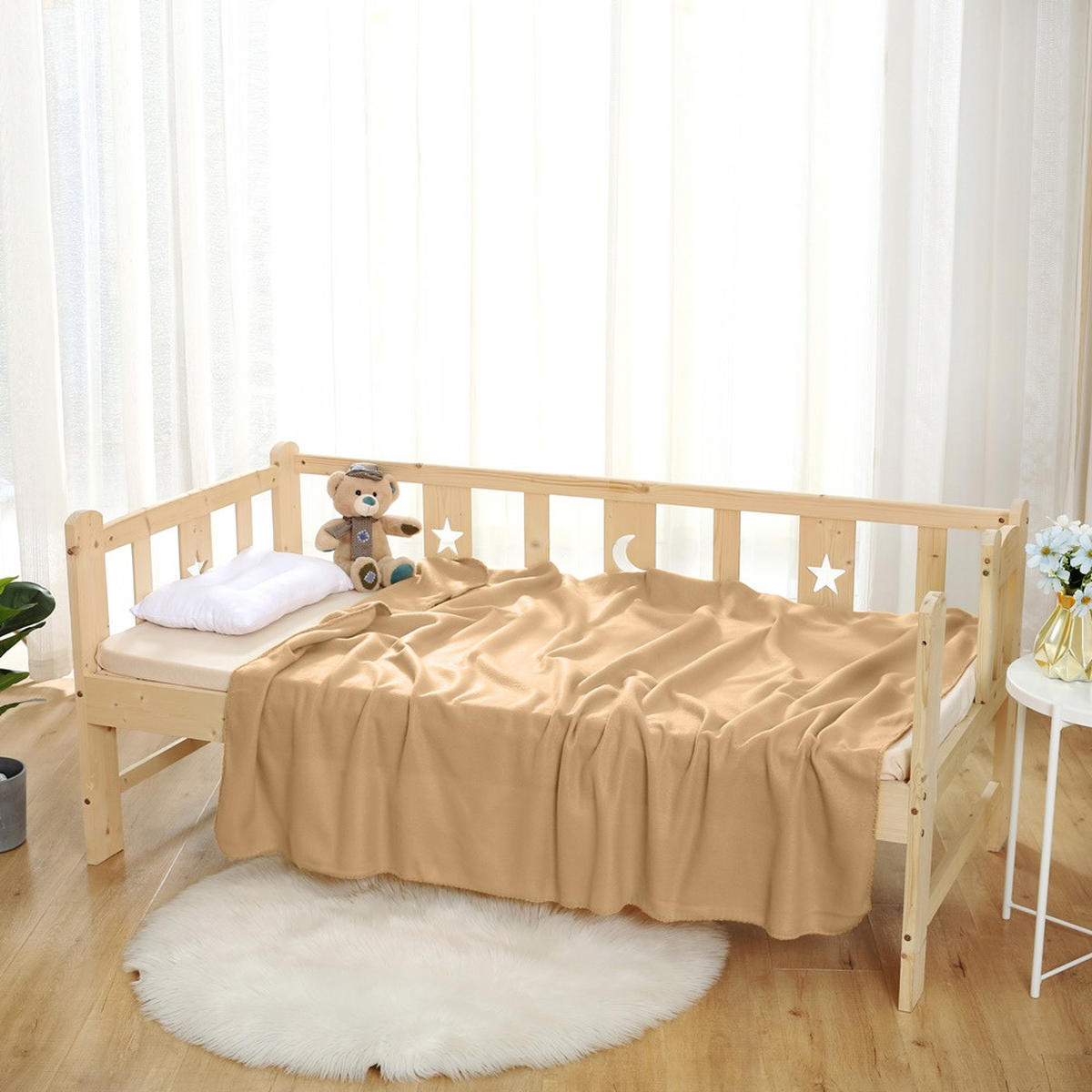 FLEECEDECKE 10er Set beige 130/160 cm Kettelrand Anti-Pilling - Beige, Textil (130/160cm) - wometo