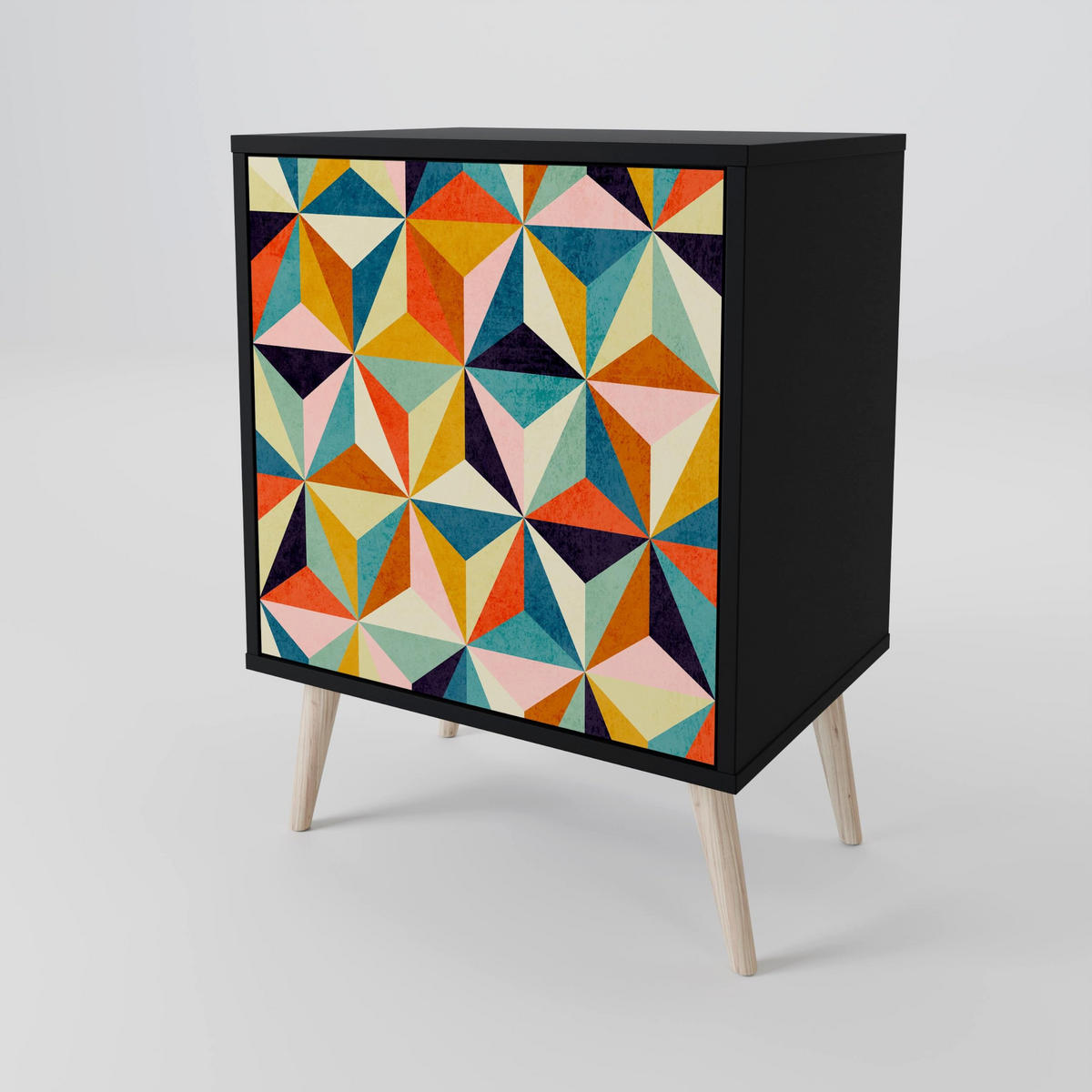 SIDEBOARD TESSELATE TREASURES, Schwarz, 57,5x42x67,5 cm, Schwarze Metall-Rahmenfüße - Multicolor/Schwarz, Holzwerkstoff/Metall (57.5/67.5/42cm) - SpaceRebels