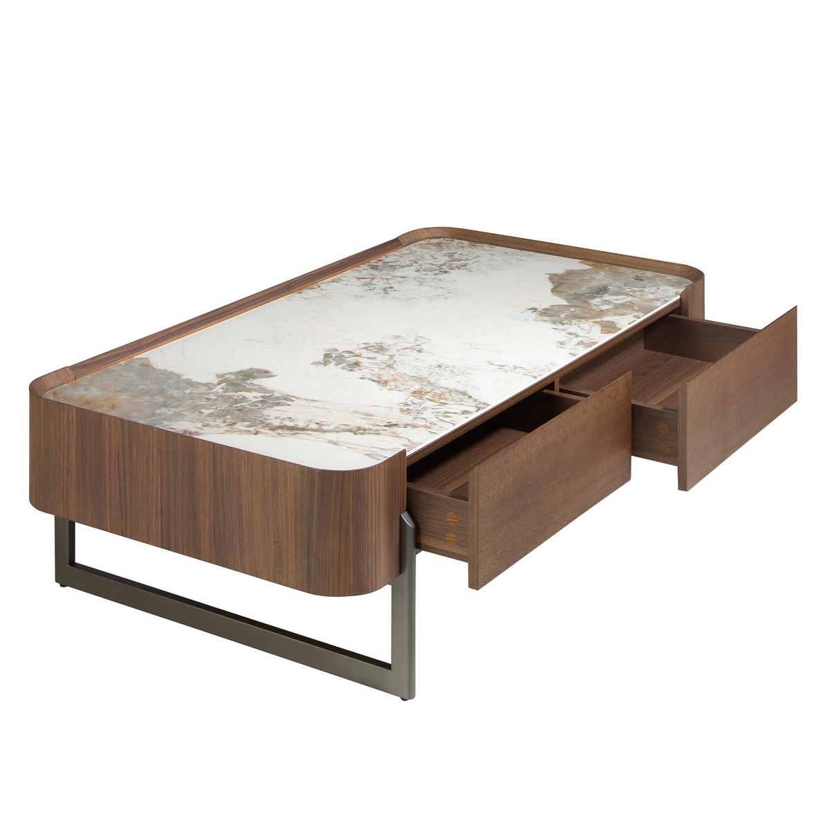 COUCHTISCH Weiß Dunkler Stahl Walnuss 140/75/40 cm - Walnussfarben/Weiß, Holz (75/140/40cm) - ANGEL CERDA