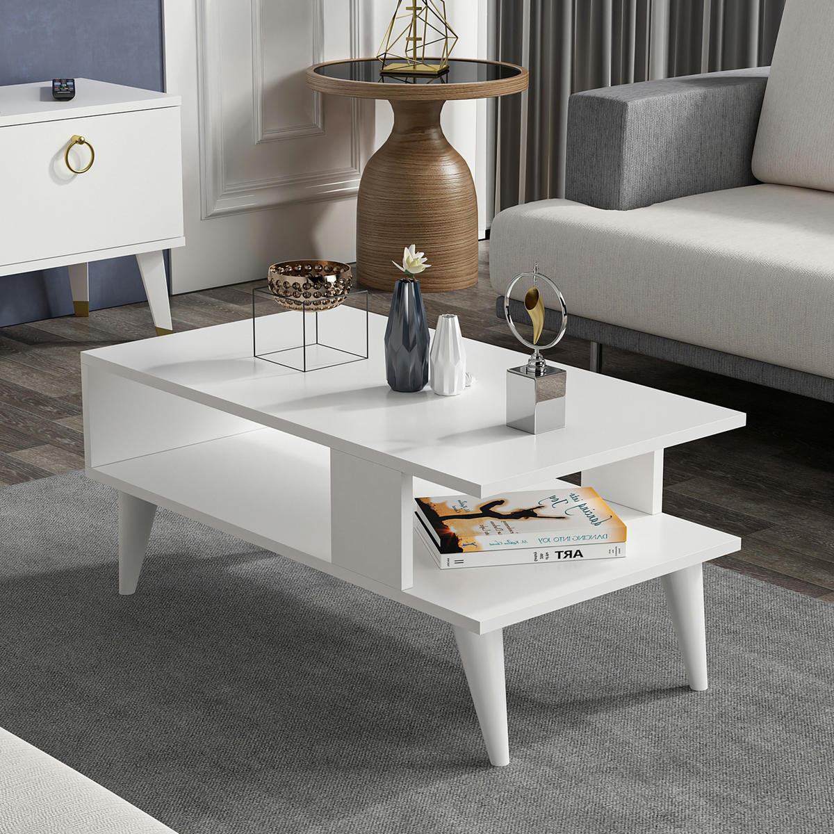 COUCHTISCH Lycksele 90/45/40 - Weiß, Holzwerkstoff/Kunststoff (45/90/40cm) - [en.casa]