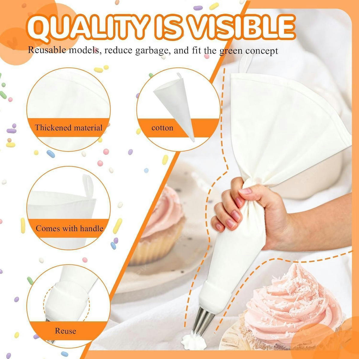 SPRITZBEUTEL Set 11-teilig mit Edelstahltüllen - Weiß, Textil (20/5.5/34cm)