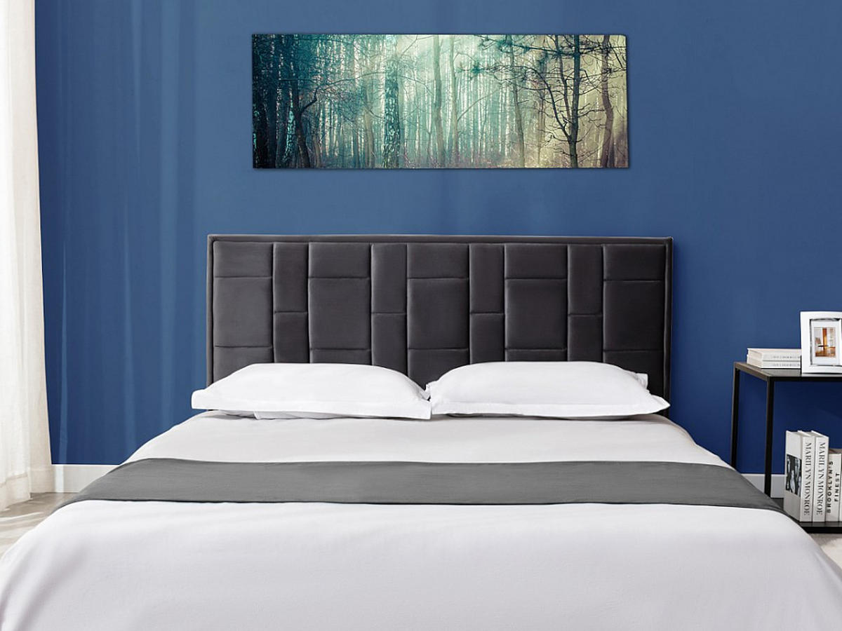 BETTKOPFTEIL - 180 cm - Samt - Dunkelgrau - HERMINE - Grau, Textil (180/110/8cm) - Vente-Unique