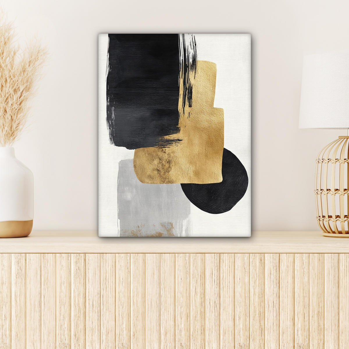 LEINWANDBILD Gold - Rechtecke - Kreise - Abstrakt Room Decor 30x40 cm - Weiß, Textil (30/40cm) - MuchoWow