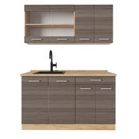 SINGLEKÜCHE R-Line Edelgrau/Goldkraft Eiche 140 cm ohne Arbeitsplatte - Eiche Wotan/Braun, Holzwerkstoff (140/81.6/46cm) - Vicco
