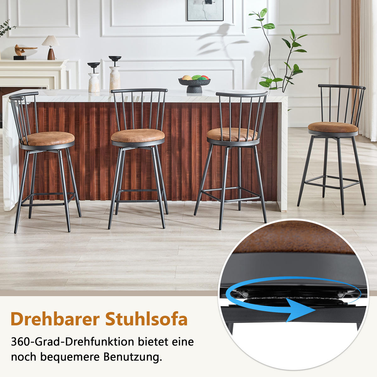 BARHOCKER DE-36667 2er Set mit Tech-Stoff und Metallgestell Braun - Braun, Metall (39/96/39cm) - ComfortXL