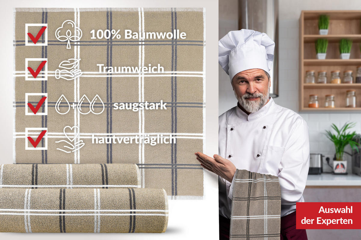 FROTTEE Küchenhandtücher 50x50 cm, 6er Set, Lyon Kiesel Grau - Sandfarben, Textil (50/50cm) - Lashuma