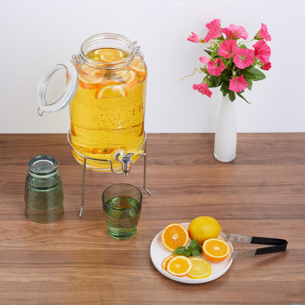 Thumbnail - Relaxdays Getränkespender, Transparent, Glas, Metall, Kunststoff, 5 L, Zapfhahn, Essen & Trinken, Barausstattung