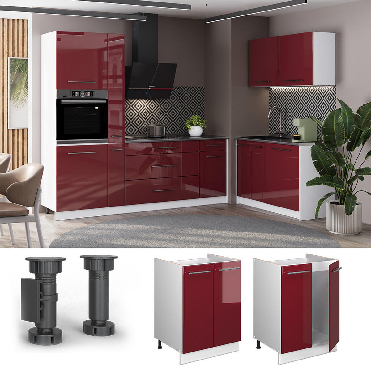 SPÜLENUNTERSCHRANK Fame-Line, Bordeaux Hochglanz/Weiß, 60 cm - Bordeaux/Weiß, Holzwerkstoff (60/82/60cm) - Vicco