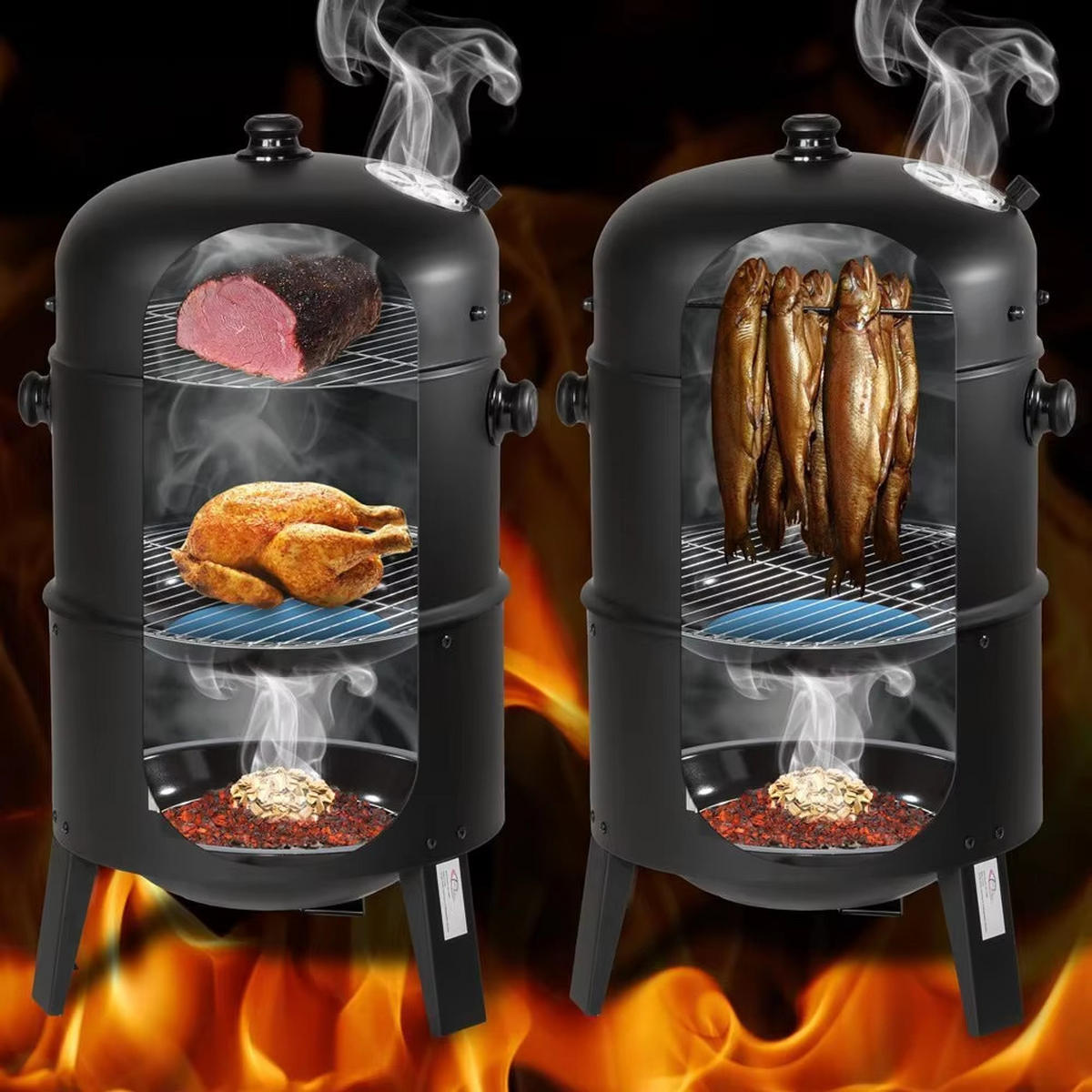 HOLZKOHLEGRILL Räucherfass Grill mit Thermometer BBQ - Schwarz, Metall (44.5/80cm) - Kaket