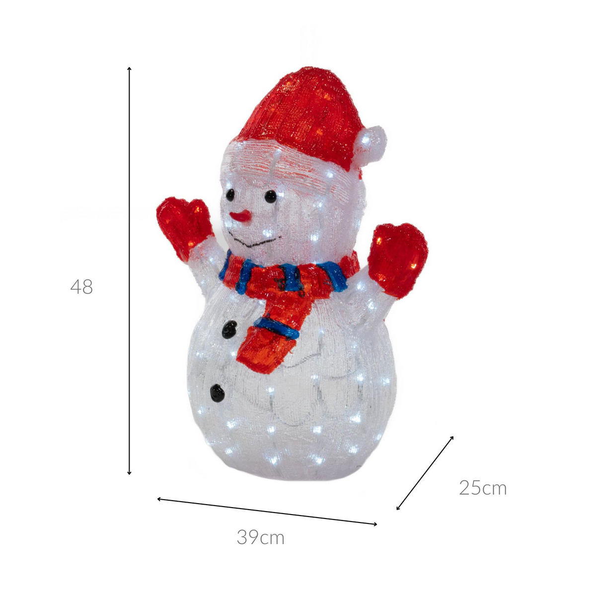 WEIHNACHTSDEKORATION LED-Schneemann 39/25,2/48 cm - Weiß, Kunststoff (25.2/48/39cm) - Fééric Lights and Christmas