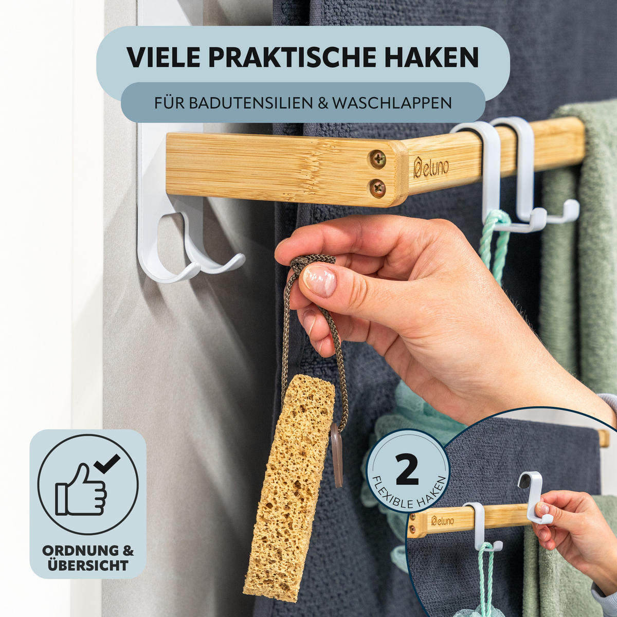 HANDTUCHHALTER, Metall weiß mit Bambus - Weiß, Holz (64.5/18/12cm) - eluno