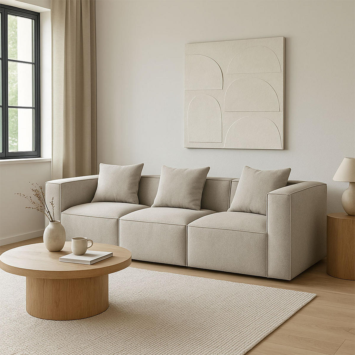 3-SITZER-SOFA Box Stoff Hellgrau - Hellgrau, Textil (256/65/92cm) - ebuy24