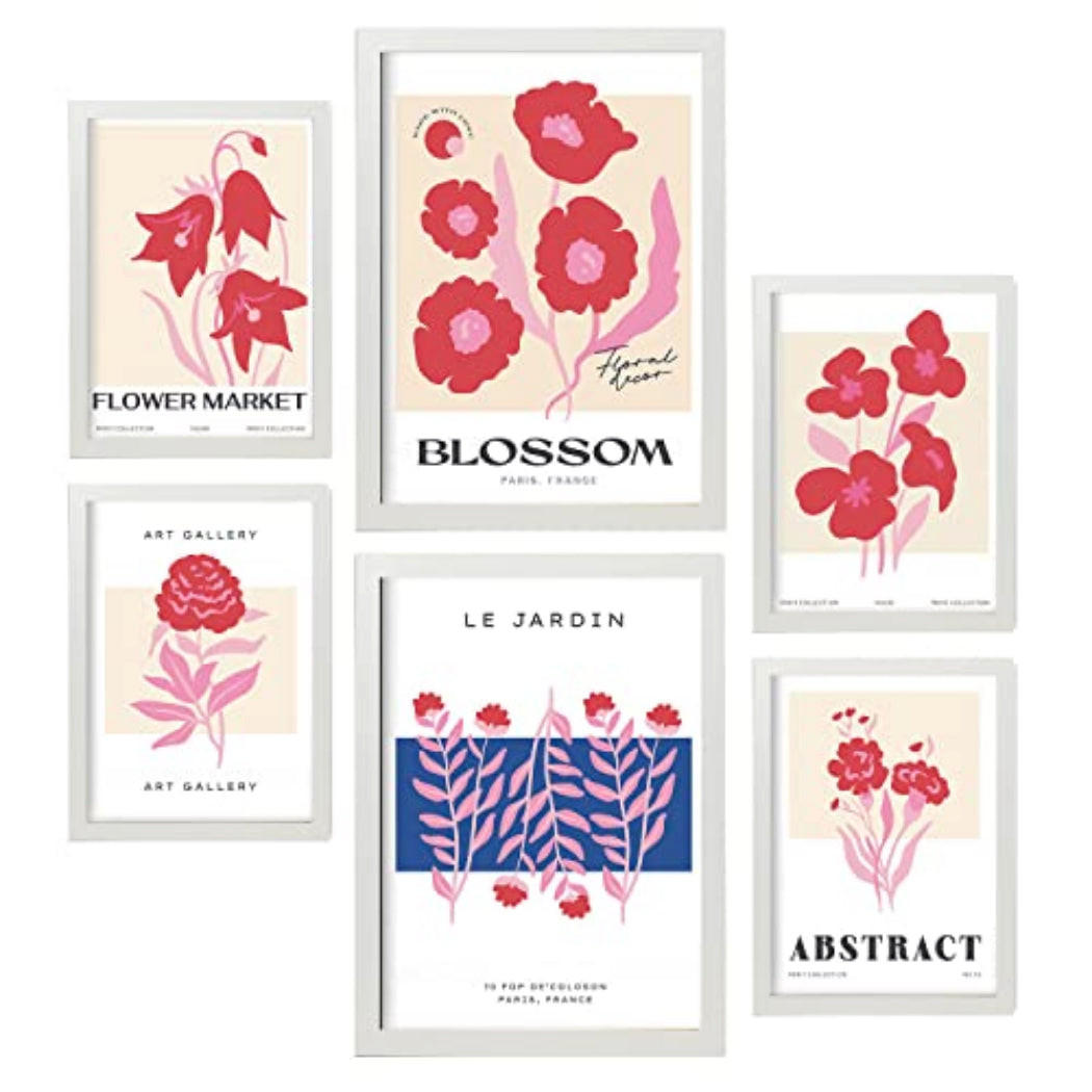 POSTER Set Mit 6 Blumen Blühen Natur Und Botanikdrucke Für Innenarchitektur A3 & A4 Weißer Rahmen - Weiß, Papier (29/3cm) - Nacnic
