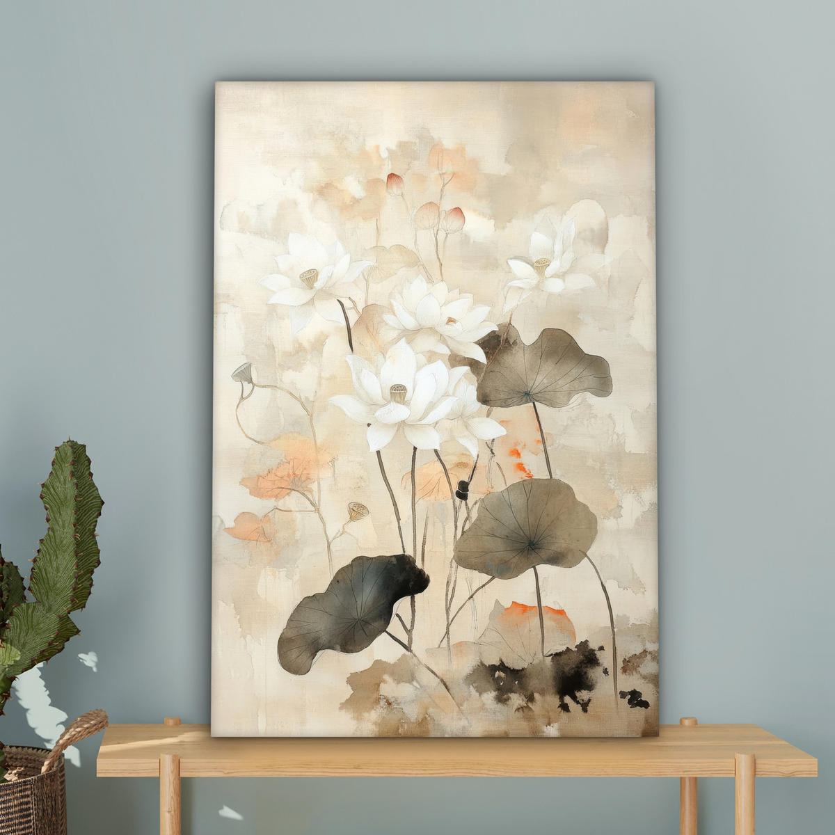 LEINWANDBILD Blumen - Japandi - Wabi sabi Wanddeko Schlafzimmer 60x90 cm - Sandfarben, Textil (60/90cm) - MuchoWow