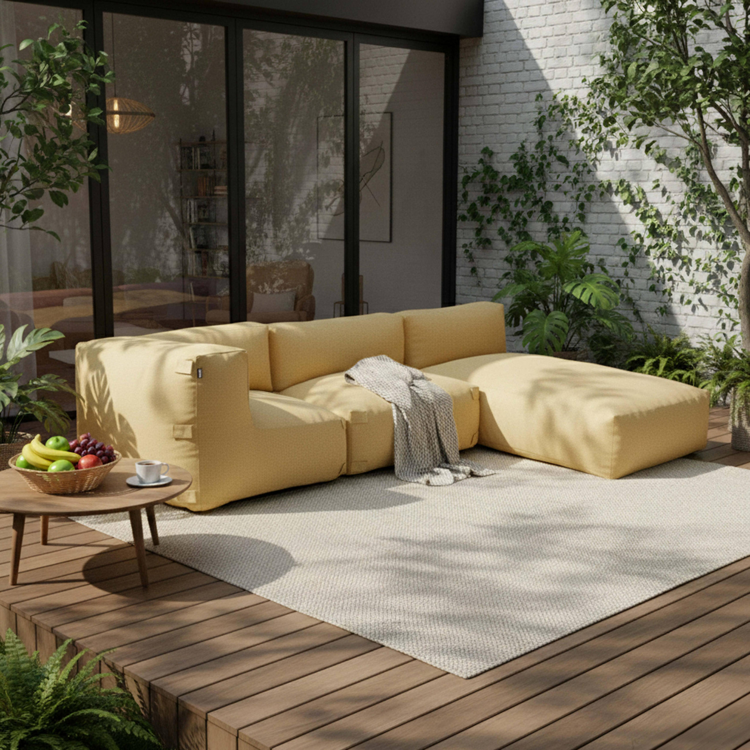 GARTENSOFA mit 3 Sitzplätzen, Hellgelb - Gelb, Textil - Oviala