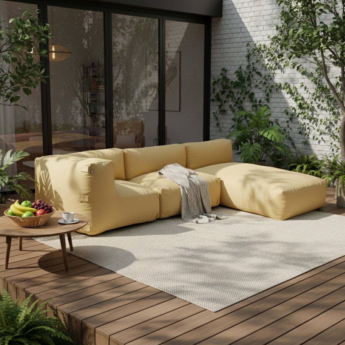 GARTENSOFA mit 3 Sitzplätzen, Hellgelb - Gelb, Textil (85/65/255cm) - Oviala