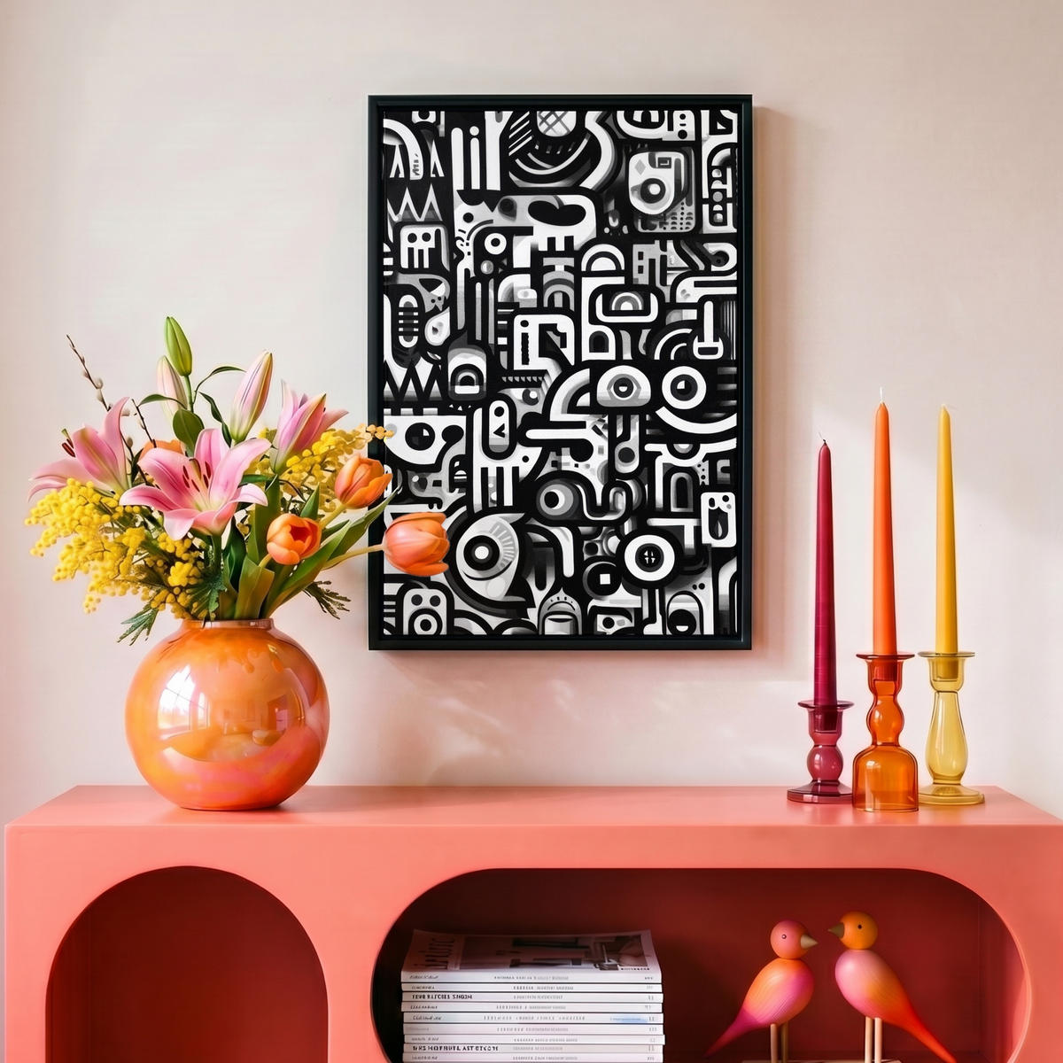 LEINWAND Bilder mit Rahmen - Symbole - Abstrakt - Grafik - Schwarz - 20x30 - Schwarz, Textil (20/30cm) - MuchoWow