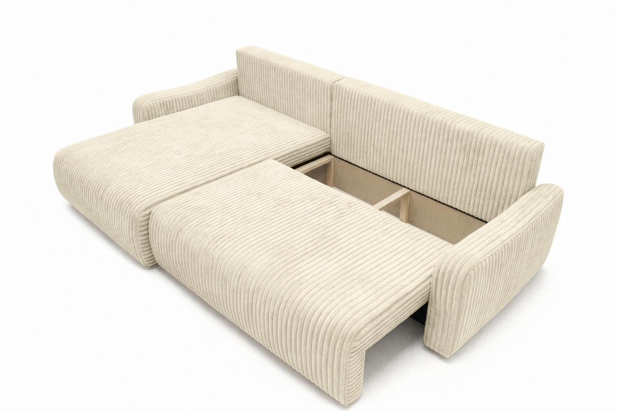 ECKSOFA Mit Schlaffunktion, Cordstoff Tilia, Ecru, Links, JAPANDI - Ecru, Holz (262/145cm) - Kaiser Möbel