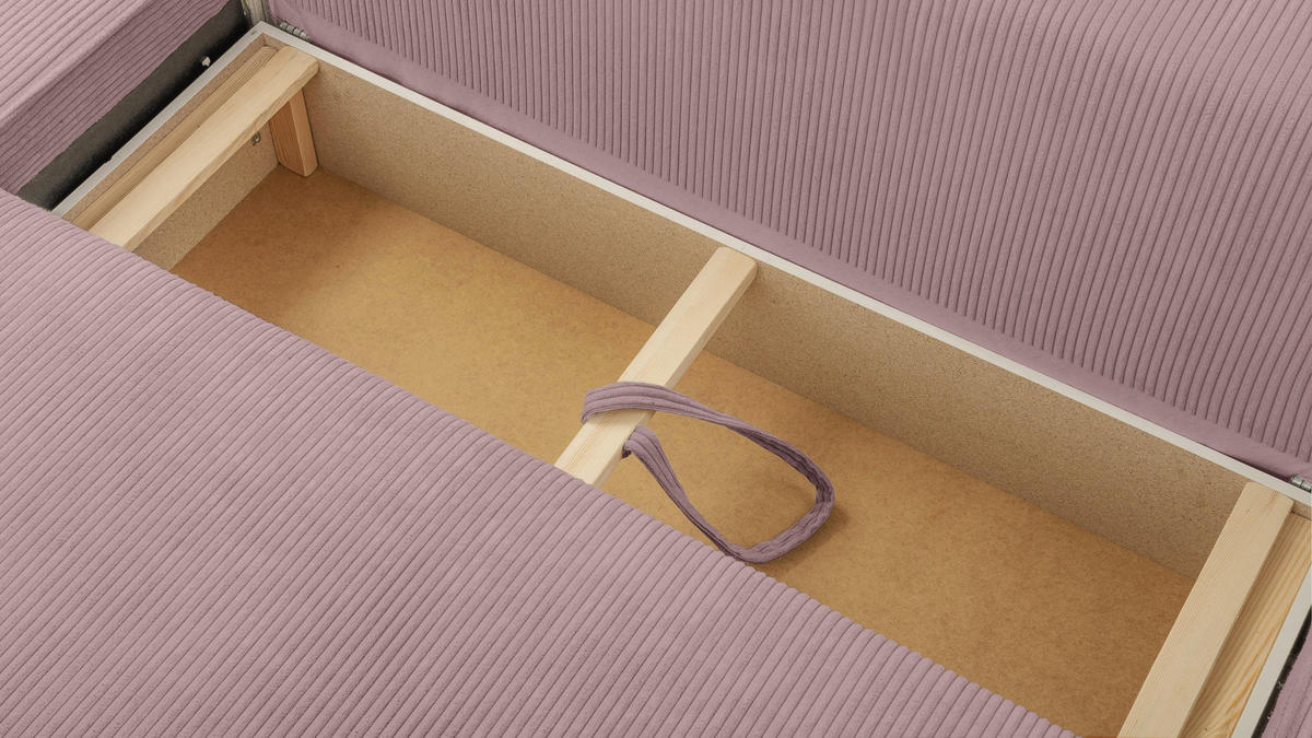 WOHNLANDSCHAFT Cedria Lavendel 389/145/85 cm mit Schlaffunktion - Hellrosa/Schwarz, Kunststoff/Textil (389/85/145cm) - AX Living