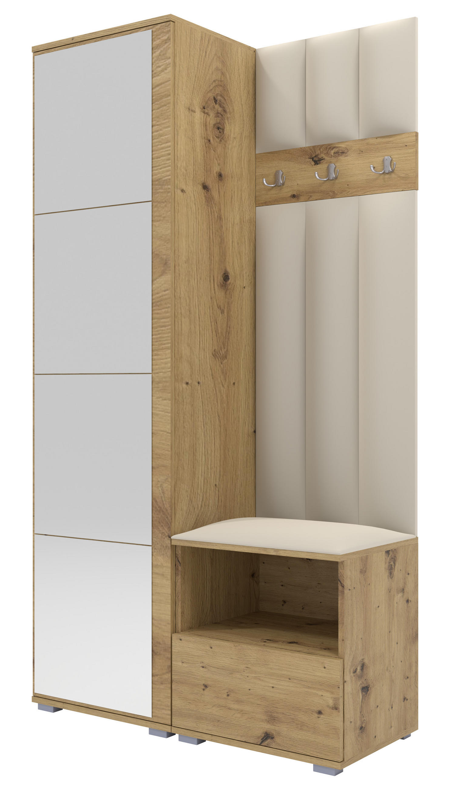 Ravio Gepolstert Eiche Artisan, Creme 100x187x40 cm