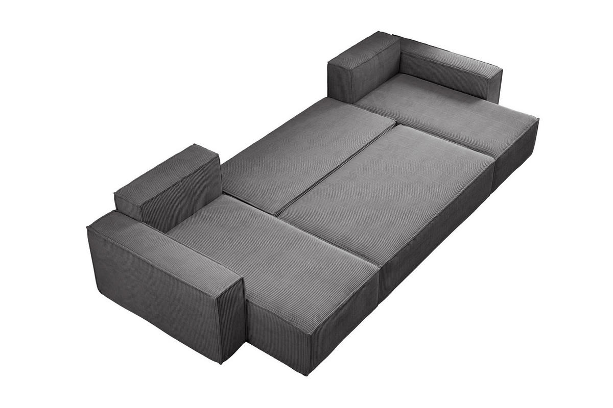 WOHNLANDSCHAFT Hugo U-Form Cordstoff mit Schlaffunktion und Bettkasten - Dunkelgrau, Textil (312/83/142cm) - VENASI MÖBEL