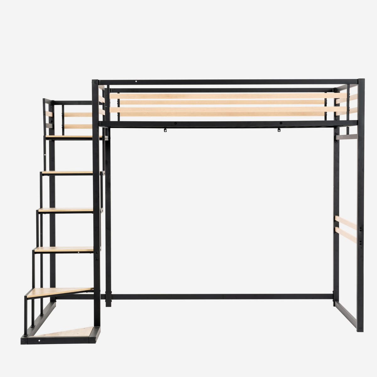 HOCHBETT mit Treppe und Arbeitsbereich – Metallbett Schwarz, platzsparendes Loftbett mit Schreibtischbereich - Schwarz, Metall (148/201cm) - Meubles Cosy