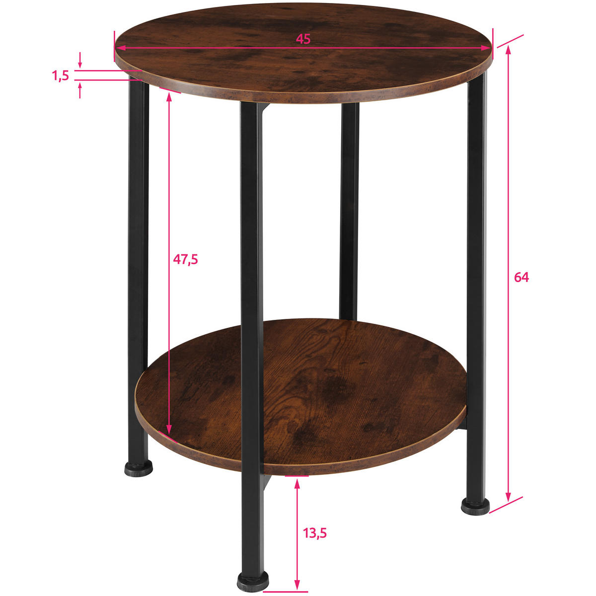 BEISTELLTISCH Ballina,45 x 64 cm,Industrial Holz dunkel, rustikal - Rostfarben, Holz (45/45/64cm) - tectake