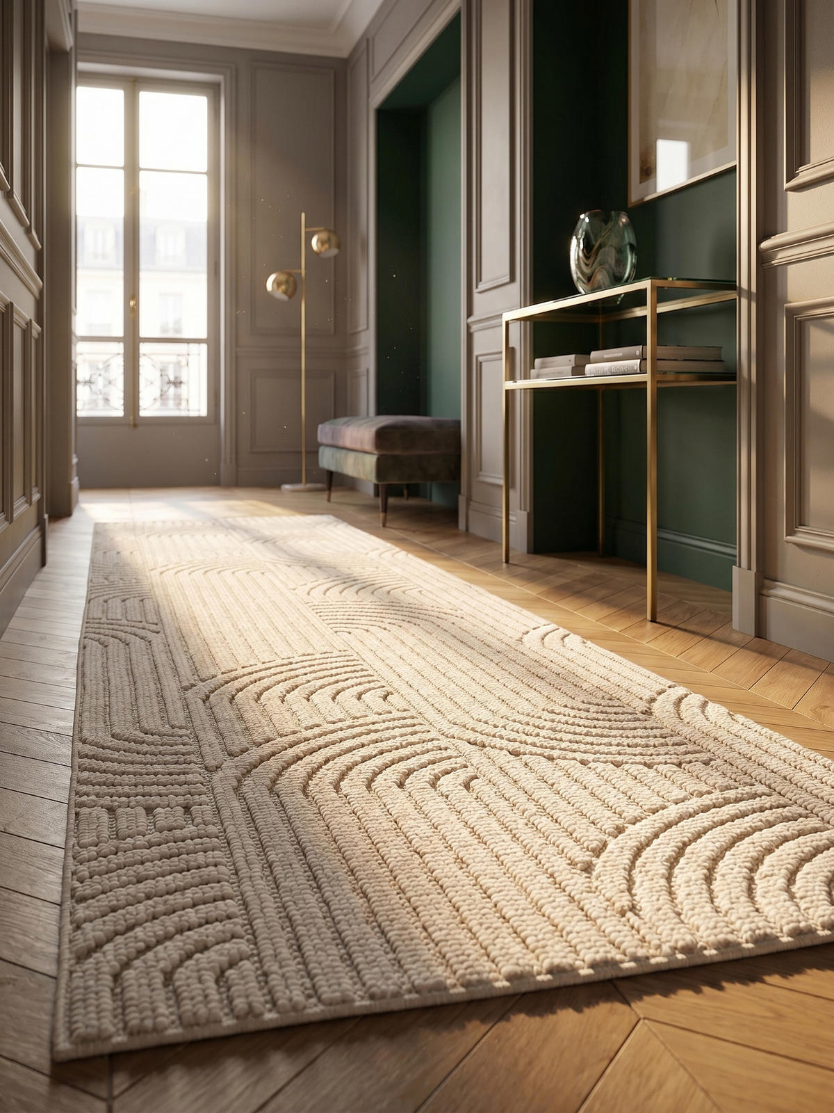 TEPPICH Flachgewebe LANGAU in Creme, mit geometrischen Bögen, 80 x 250 cm - Beige, Textil (80/250cm) - KADIMA DESIGN