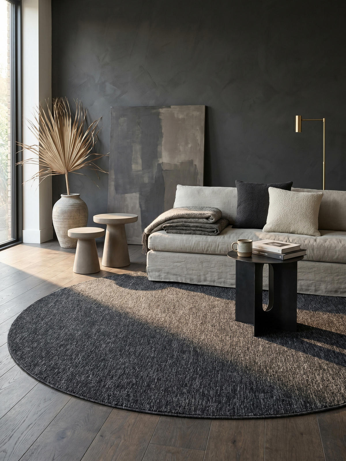 TEPPICH Waschbar Uni Modern Schlafzimmer Strapazierfähig Rund Anthrazit 200x200 cm OEKO-TEX – AMMER - Anthrazit, Textil (200/200cm) - KADIMA DESIGN