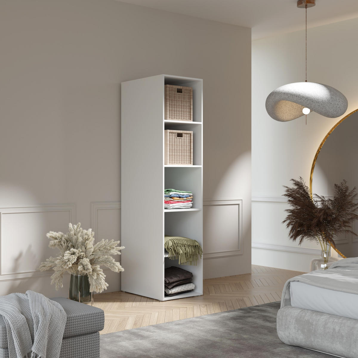 DREHTÜRENSCHRANK mit Einlegeböden Napoli 1D 50 Weiß (schwarzer oder goldener Griff) - Silberfarben/Schwarz, Holzwerkstoff/Kunststoff (50/35/60cm) - mzm24