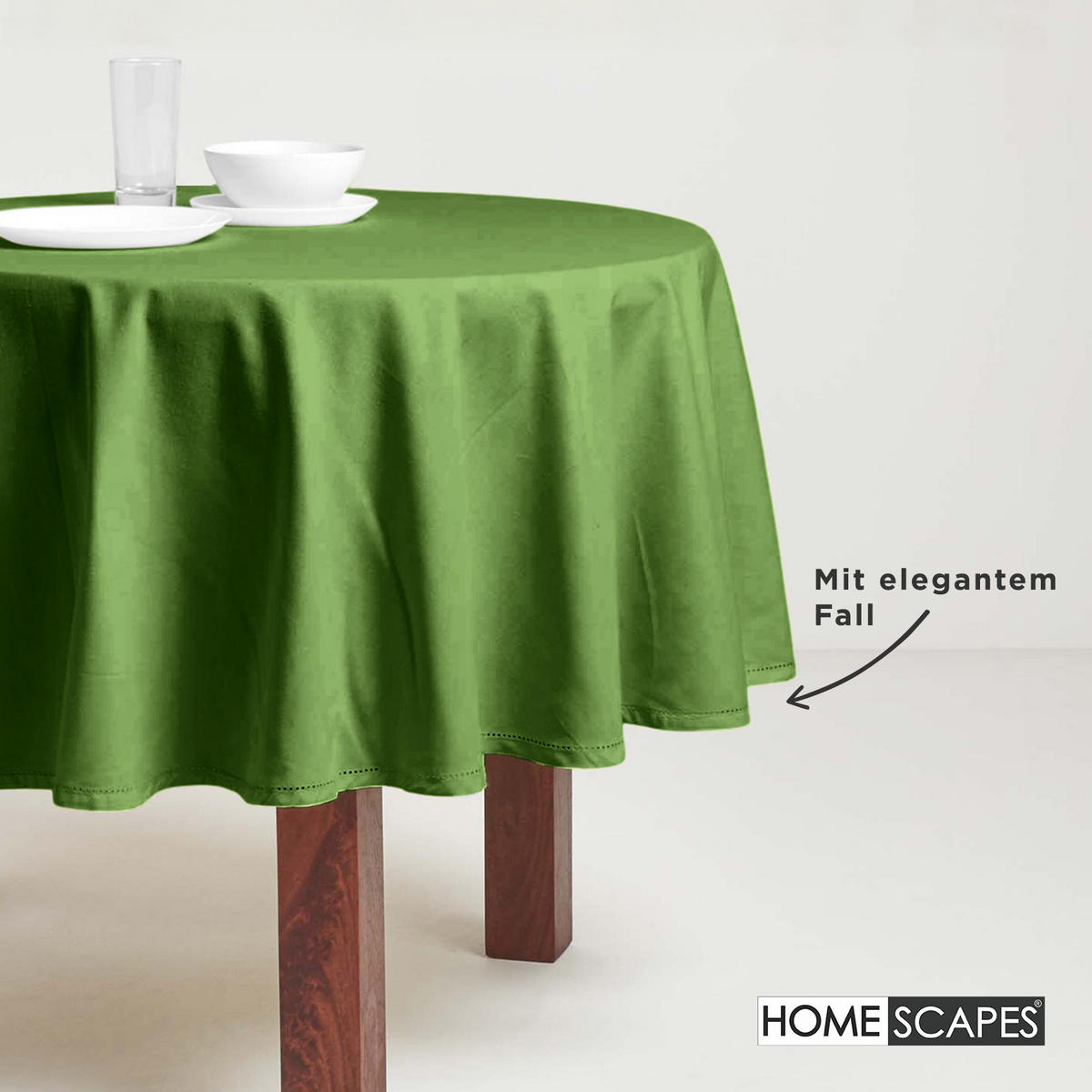 TISCHDECKE olivgrün rund 178 cm, 100% Baumwolle - Olivgrün, Textil (178/178cm) - Homescapes