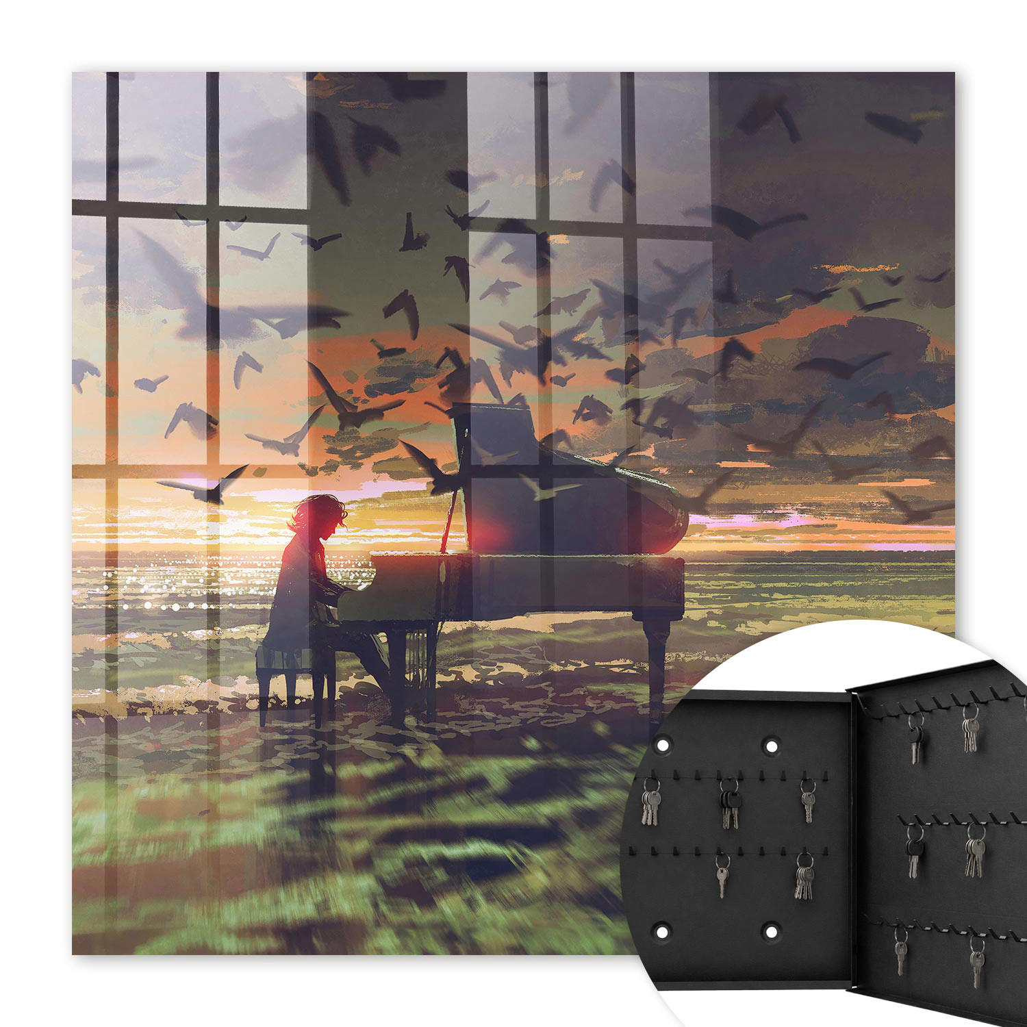 SCHLÜSSELBOX Schwarz 30x30 cm- Türöffnung nach rechts - Harmonie der Natur - Orange, Metall (30/30/5cm) - TULUP