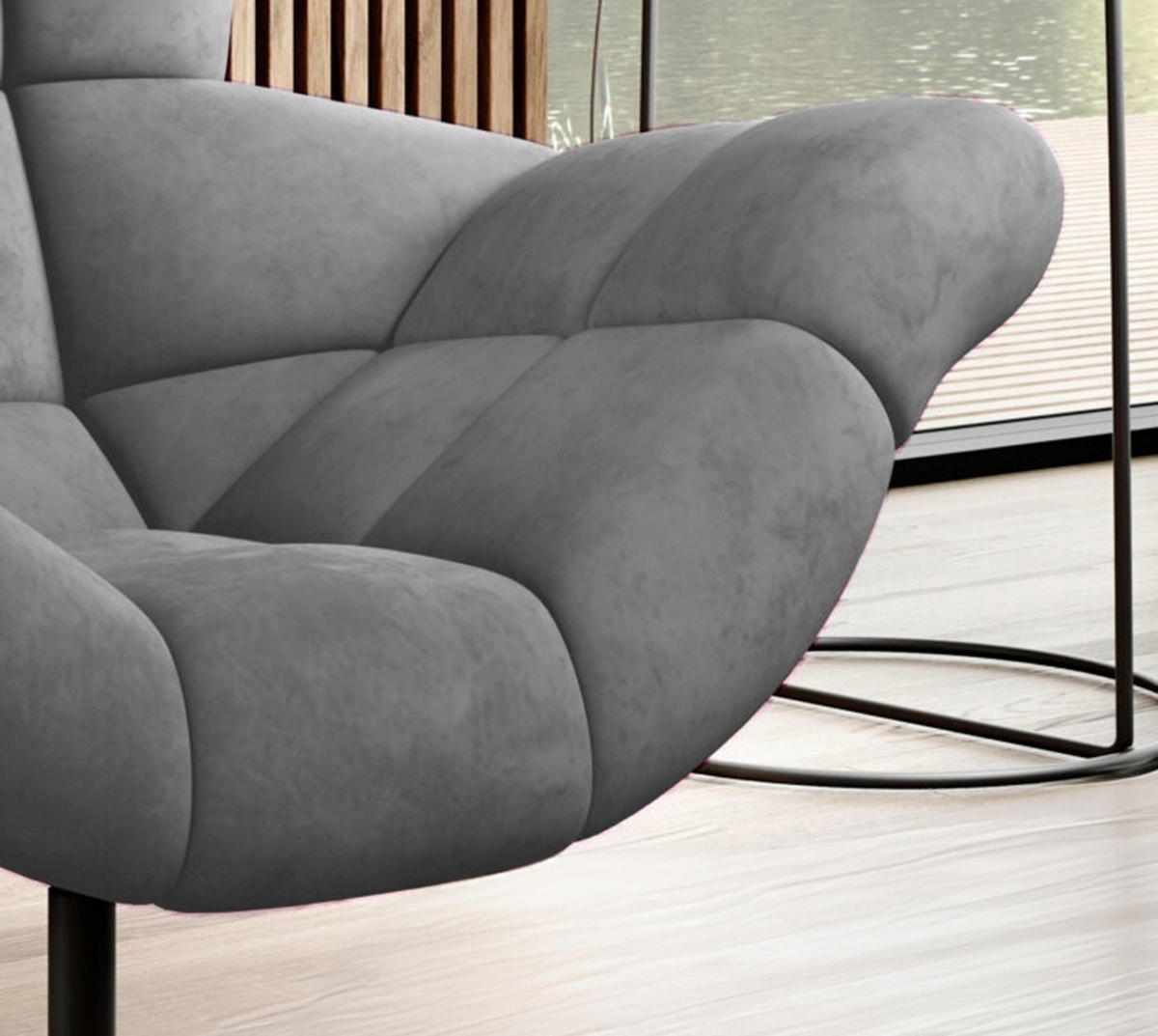 SESSEL SENSI Relaxstuhl mit 360° Drehung und Schwingfunktion – Lux-Schaumkissen, Grau, 104x46x119 cm - Schwarz/Grau, Holz/Textil (104/119/84cm) - DomoHome
