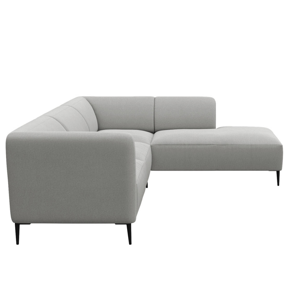 2,5-SITZER ECKSOFA mit Ottomane - Hellgrau/Schwarz, Textil/Metall (252/205cm) - home24