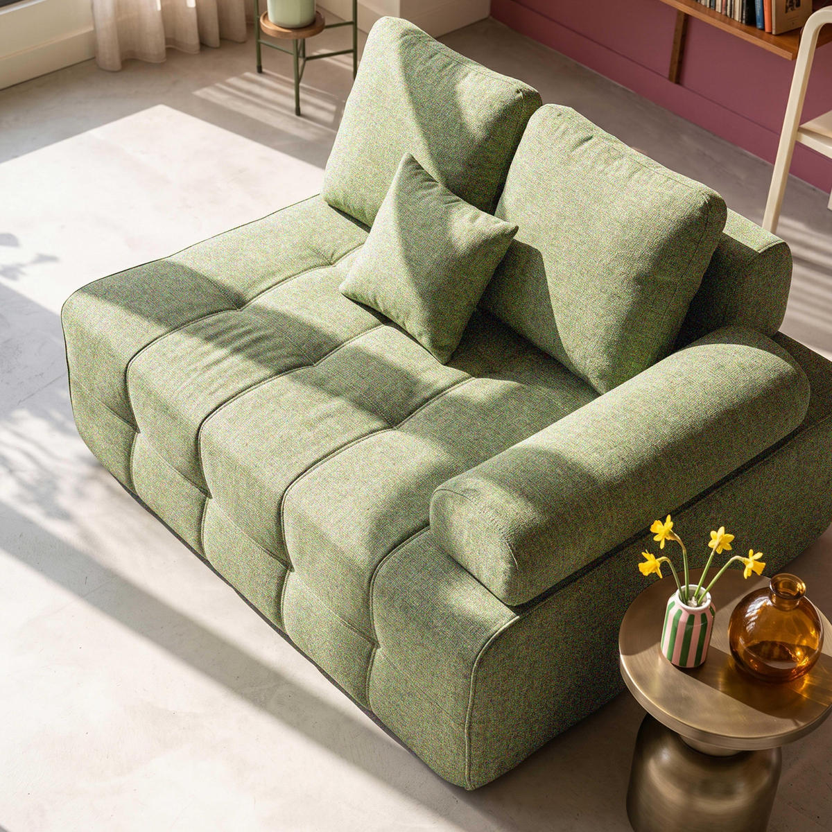 LINKER SESSEL, Grün - Grün, Textil (140/65/112cm) - Oviala