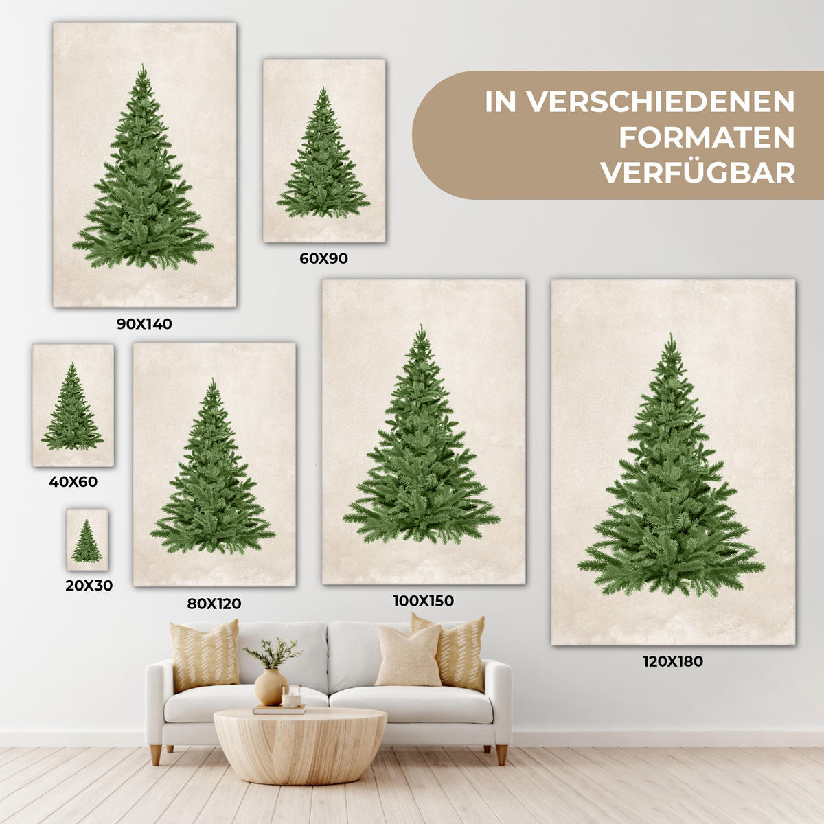LEINWANDBILD Weihnachtsbaum - Grün - Weihnachten - Feiertage 90x140 cm - Olivgrün, Textil (90/140cm) - MuchoWow