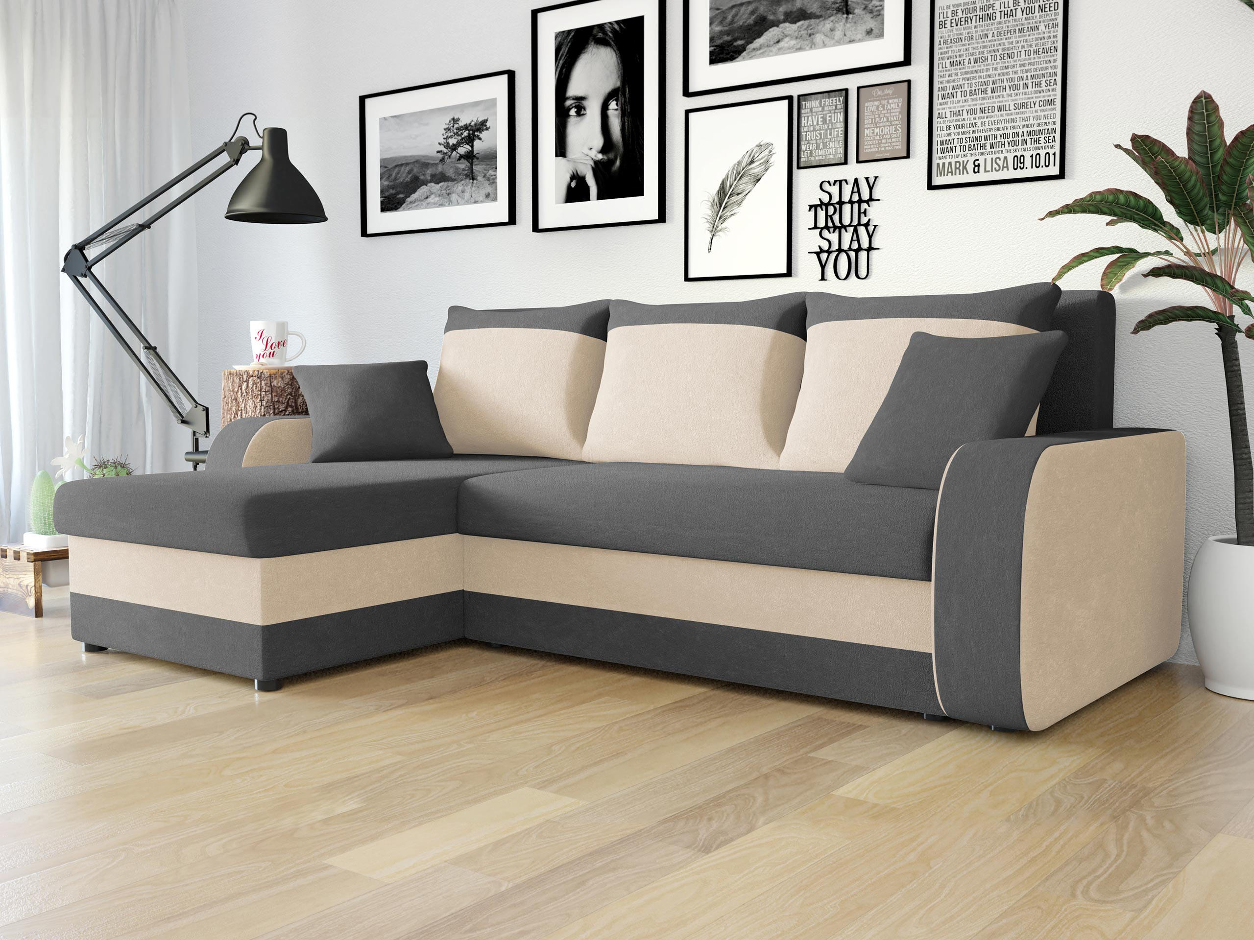 ECKSOFA Kris - Hellgrau/Schwarz, Holz/Kunststoff (238/147cm) - MIRJAN24