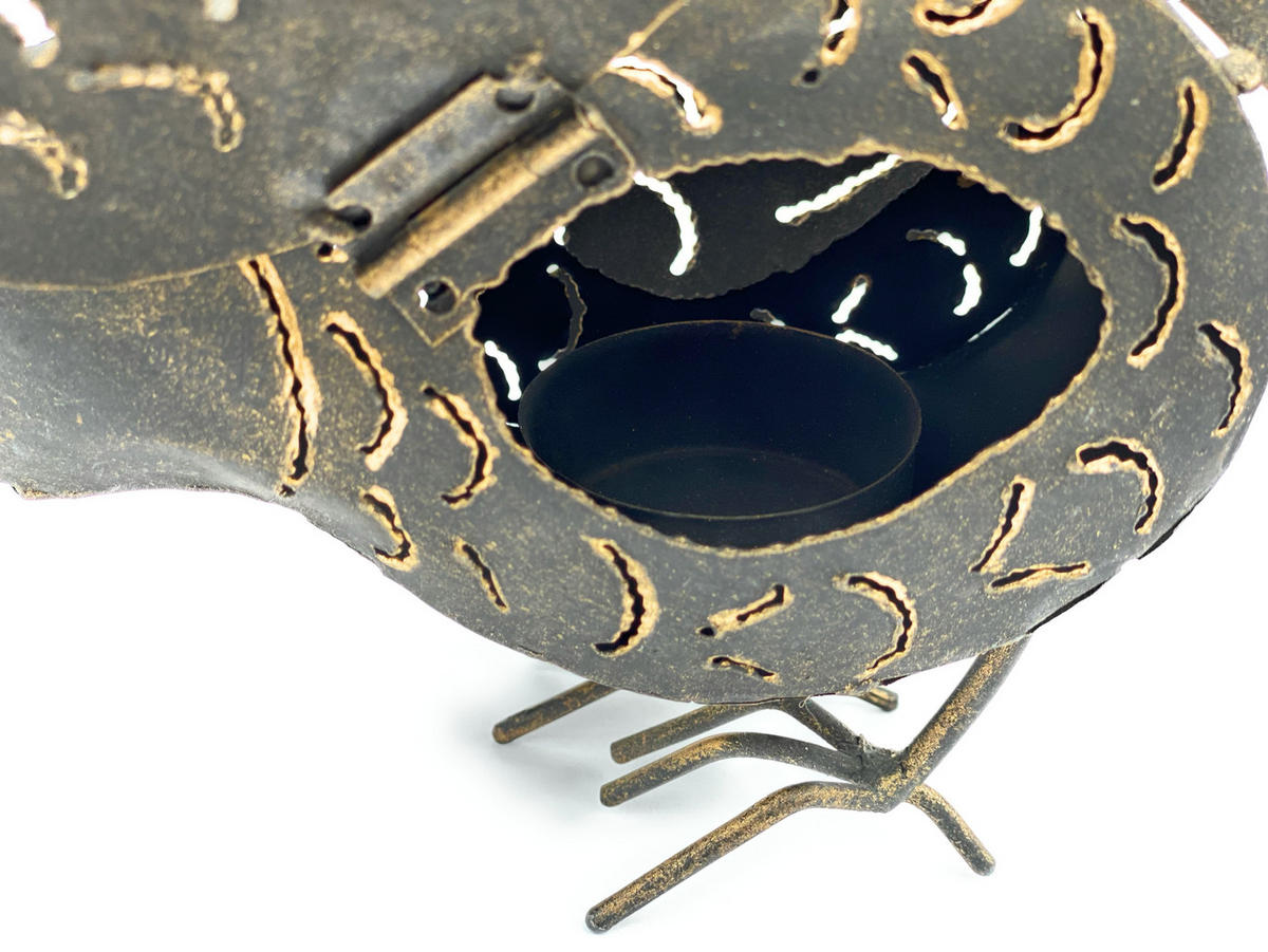 TEELICHTHALTER Metall Figur Klein Windlicht Huhn für 1 Teelicht Vogel 19 cm Kerzenständer Vintage Witzig - Braun, Metall (14cm) - DanDiBo