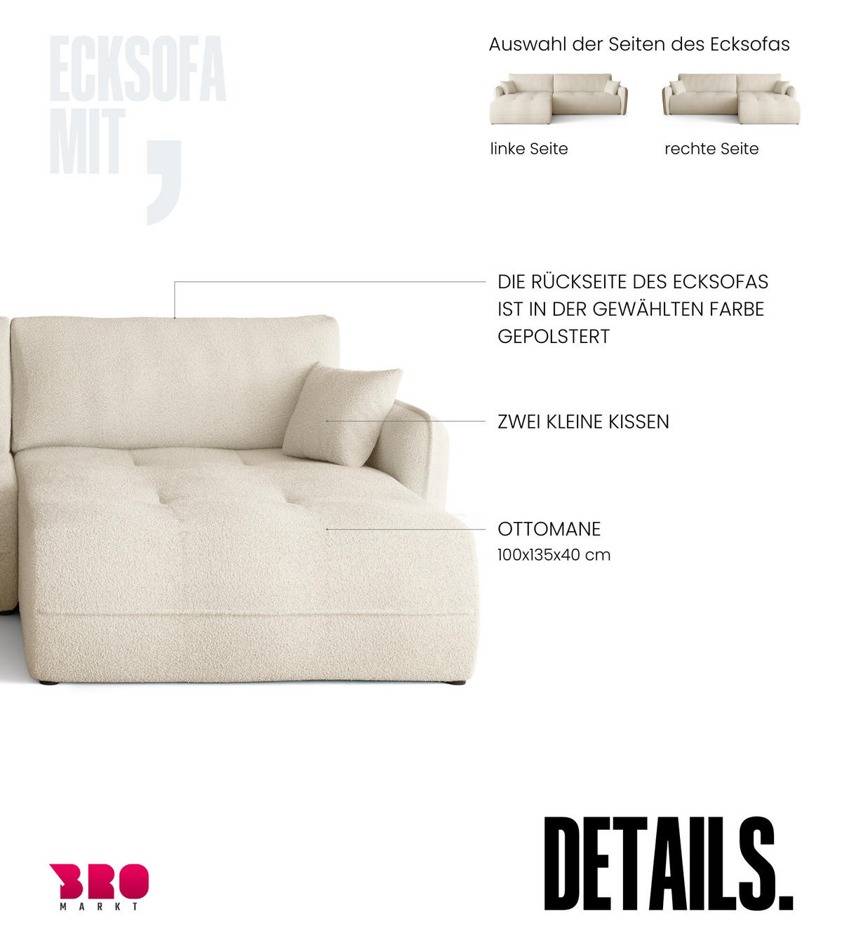 ECKSOFA CLAUDIO mit Schlaffunktion Beige - Beige, Textil (263/150cm) - Bromarkt
