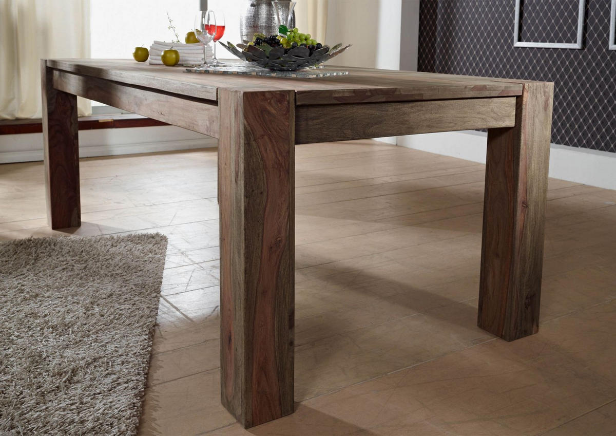 ESSTISCH Sheesham 180x100x76 grau geölt NATURE GREY #405 - Grau, Holz (180/100/76cm) - Massivmoebel24