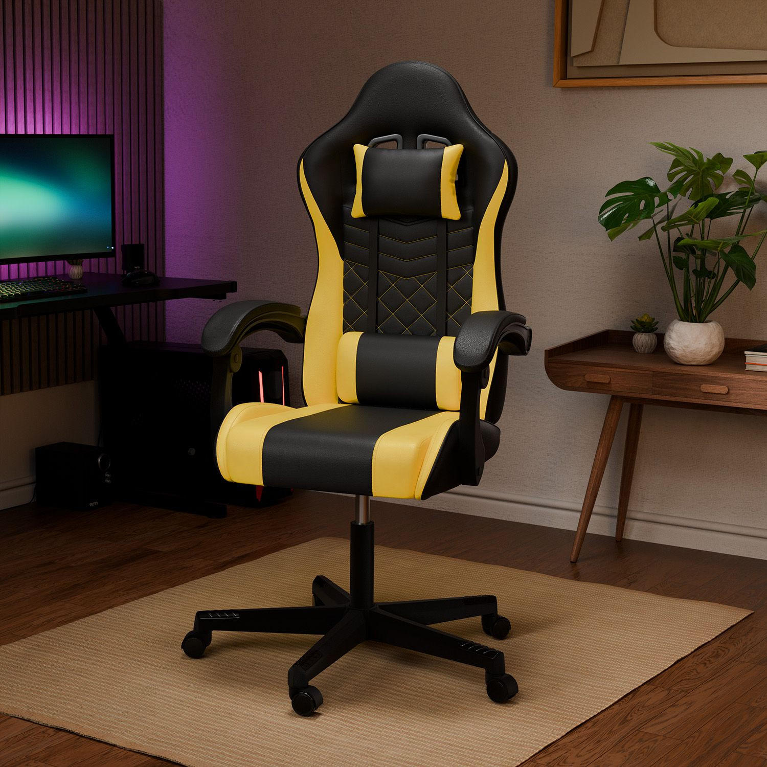 GAMINGSTUHL HyperSeat schwarz/gelb - Gelb, Kunststoff (63/131/121cm) - Juskys