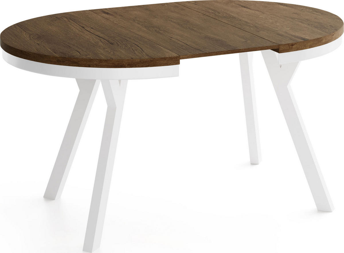 ESSTISCH Vero Neo rund ausziehbar verlängerbar, Eiche Braun Rustikal 80-130/80/77 cm - Alteiche/Weiß, Holz/Holzwerkstoff (80/80/77cm) - WFL GROUP