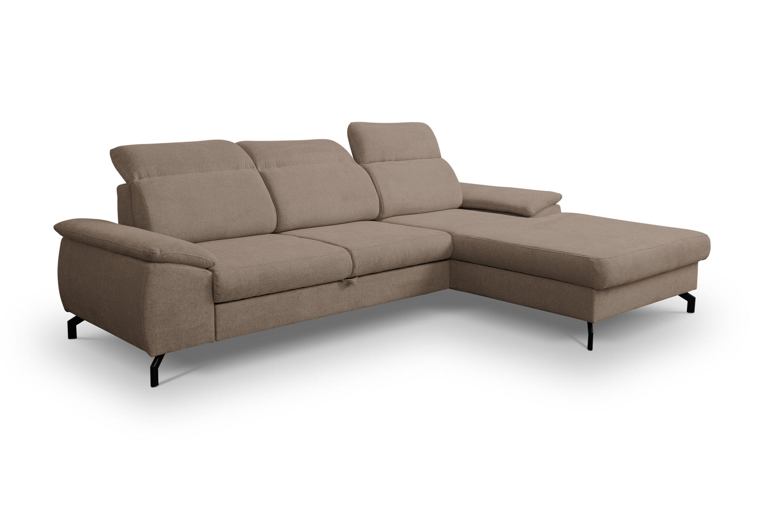 ECKSOFA MALIBU mit Schlaffunktion und Bettkasten, Farbe: Braun, Velourstoff, Ottomane Rechts - Braun, Textil (276/184cm) - VENASI MÖBEL