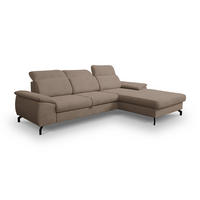 ECKSOFA MALIBU mit Schlaffunktion und Bettkasten, Farbe: Braun, Velourstoff, Ottomane Rechts - Braun, Textil (276/184cm) - VENASI MÖBEL
